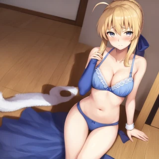 Interior, Estilo anime, Fate Saber, Vergüenza, Sujetador